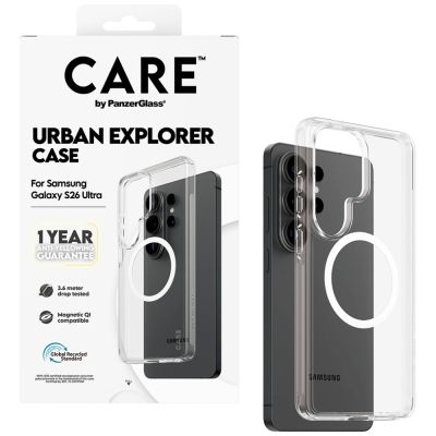 4. CARE by PanzerGlass Urban Explorer Transparente Hülle mit weißem Qi für Samsung Galaxy S26 Ultra - transparent