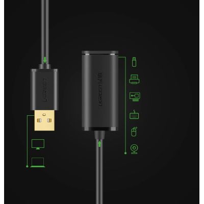 7. Ugreen USB 2.0 Aktives Verlängerungskabel 480 Mbit/s 10 m Schwarz (US121 10321)
