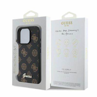 4. Guess Peony Script MagSafe-Hülle für iPhone 16 Pro – Schwarz