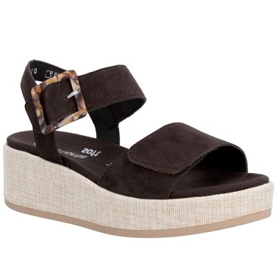Braune Keilsandalen aus Leder für Damen, Remonte by Rieker D1N54-25