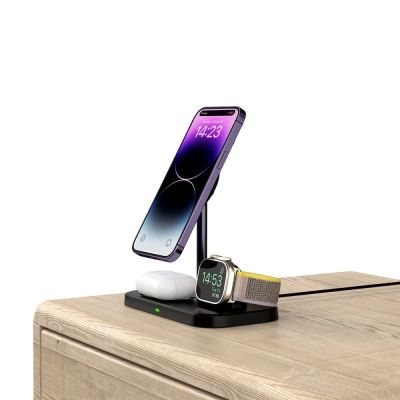 5. Tech-Protect QI15W-A22 induktives MagSafe-Ladegerät mit 3in1 MagSafe-Ständer für Smartphone / Apple Watch / AirPods – Schwarz