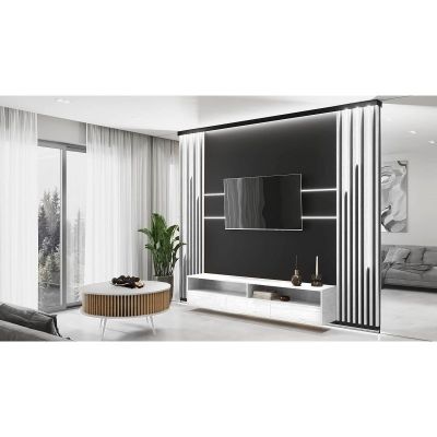 2. RONDA 90 Tisch, weiß, Eichenlatten