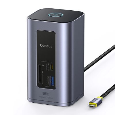 Baseus NU1 Air Spacemate Hub 12-in-1 USB-C Dockingstation – 2x HDMI 4K@60Hz, 2x USB-C 10 Gbit/s, 2x USB-A 5 Gbit/s, 2x USB-A (480 Mbit/s), RJ45, SD/microSD 3.0, USB-C (PD) – Grau