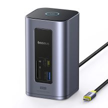 Baseus NU1 Air Spacemate Hub 12-in-1 USB-C Dockingstation – 2x HDMI 4K@60Hz, 2x USB-C 10 Gbit/s, 2x USB-A 5 Gbit/s, 2x USB-A (480 Mbit/s), RJ45, SD/microSD 3.0, USB-C (PD) – Grau