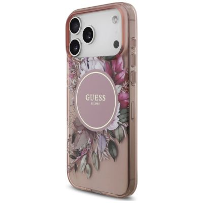3. Guess IML Flowers Pearl Strap MagSafe Hülle für iPhone 18 Pro Max / 17 Pro Max – rosa