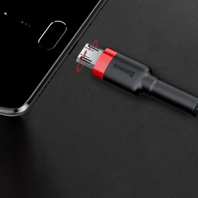 12. Baseus Cafule Cable strapazierfähiges Nylonkabel USB / Micro USB 2A 3M schwarz-rot (CAMKLF-H91)