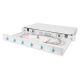 10. FO-Patchpanel mit Geräten, 19 Zoll, 1 HE, 6x LC DX, OM3, Anschlusskabel, Adapter, Einschubfächer, verschiebbar, grau