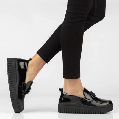6. Damen-Plateaumokassins aus Leder, Lackleder, schwarz, Filippo DP8269