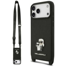 Karl Lagerfeld Saffiano Karl&Choupette Metall-Pin CBDY Schutzhülle für iPhone 18 Pro Max / 17 Pro Max - Schwarz