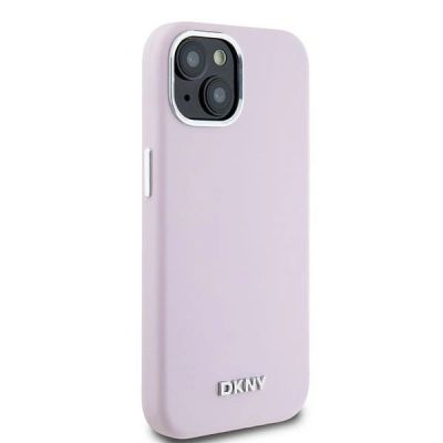 4. DKNY Flüssigsilikon-Hülle mit kleinem Metalllogo und MagSafe-Funktion für iPhone 15 / 14 / 13 – Pink