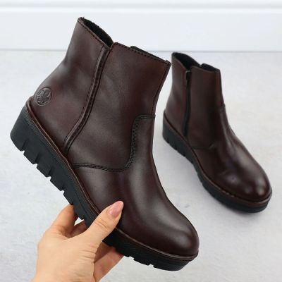 9. Braune Keilstiefeletten aus Leder für Damen, Rieker X9165-27