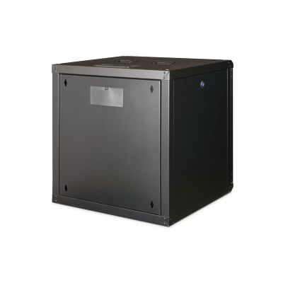 34. Digitus Unique 19" 12U 600x600 Wand-Netzwerkschrank, Glastür, schwarz, ungeteilt, montiert, 100 kg