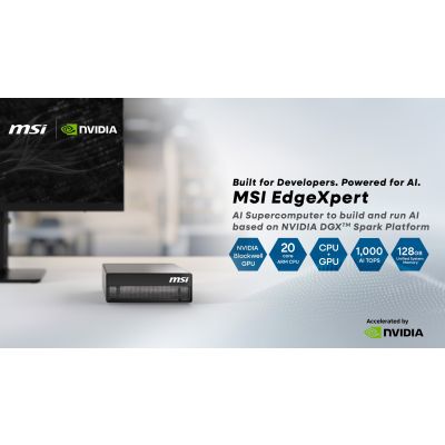 14. MSI AI EdgeXpert MS-C931 ARM Cortex-X925 10-Kern + ARM Cortex-A725 10-Kern, 128 GB LPDDR5x SSD, 4 TB M.2 NVMe, NVIDIA GB10, Grace Blackwell Superchip, 1000 AI TOPS (FP4, Sparse), WiFi 7, 10GbE, NVIDIA DGX OS