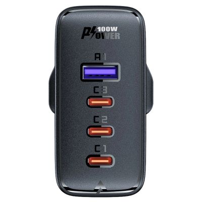 4. Schnellladegerät GaN UK 100W Power Delivery 3x USB C 1x USB - Schwarz