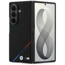 BMW M Lederhülle mit perforiertem dreifarbigem Streifenmuster, Metalllogos und MagSafe-Funktion für Samsung Galaxy Z Fold 8 Ultra – Schwarz