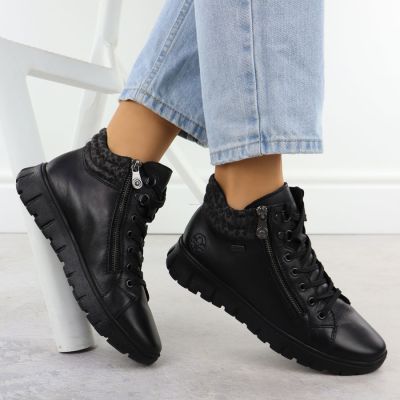 5. Rieker N1305-00 Damen-Stiefeletten aus Leder, wasserdicht, schwarz