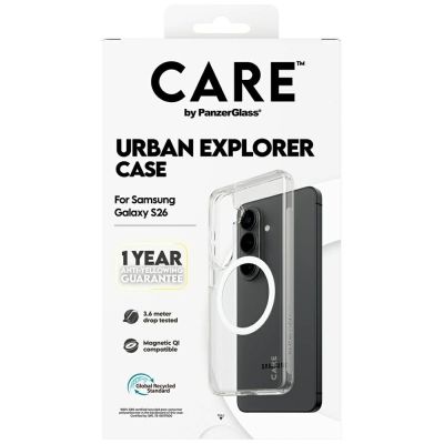6. CARE by PanzerGlass Urban Explorer Transparente Hülle mit weißem Qi für Samsung Galaxy S26 - transparent