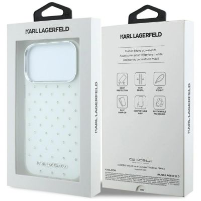 8. Karl Lagerfeld IML Strass-Hülle mit galvanisiertem Logo für iPhone 17 Pro / 18 Pro – Weiß