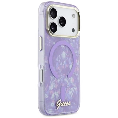 4. Guess IML Shell Script Metal MagSafe Hülle für iPhone 17 Pro Max – Lila