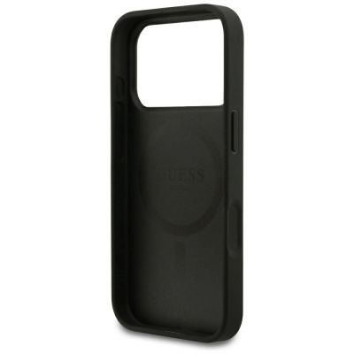 7. Guess MagSafe Hülle mit genarbtem Goldring für iPhone 18 Pro / 17 Pro – Schwarz