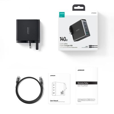 17. GaN-Ladegerät UK Joyroom JR-TCG05UK 140 W 3x USB-C USB-A + USB-C / USB-C-Kabel 240 W 1,2 m