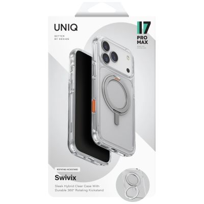 6. Uniq Swivix 360 drehbare Schutzhülle mit Ständer für iPhone 17 Pro Max – Transparent
