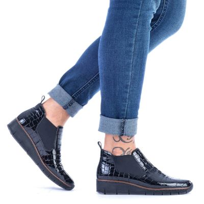 66. Rieker W R474 Schlangenleder Stiefeletten schwarz