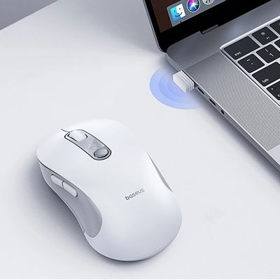 7. Baseus F02 Ergonomische kabellose Maus USB 2,4 GHz – Weiß