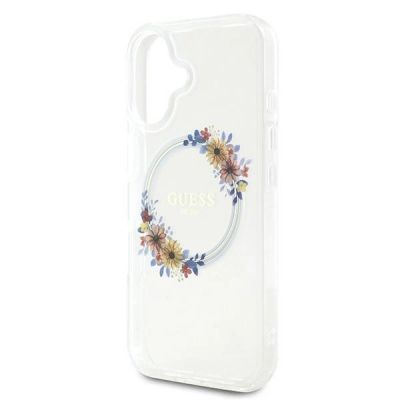 6. Guess IML Blumenkranz MagSafe Hülle für iPhone 16 Plus – Transparent