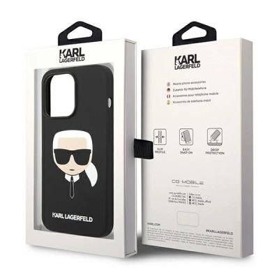 8. Karl Lagerfeld Silikonhülle mit Karls Kopf für iPhone 14 Pro Max – Schwarz