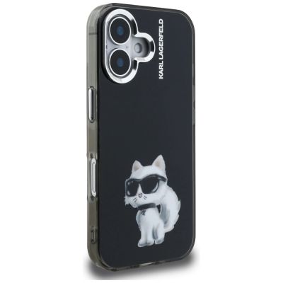 4. Karl Lagerfeld IML Aquarelle Choupette & Logo iPhone 16 Hülle - Schwarz