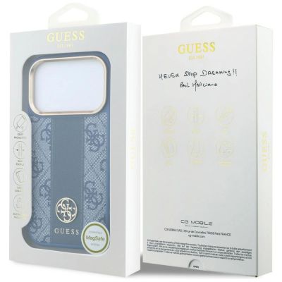 8. Guess 4G MagSafe Hülle mit gestreiften, runden und klassischen Logos für iPhone 17 Pro / 18 Pro – Blau