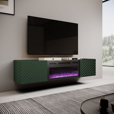 2. TV-Schrank mit elektrischem Kamin ONDA 180,5x40xH58,39 grün (stehend oder hängend)