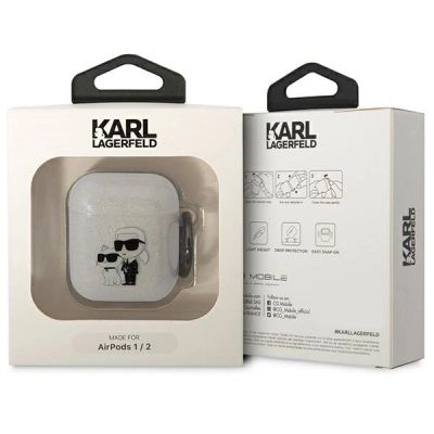 3. Karl Lagerfeld KLA2HNKCTGT Airpods 1/2 Abdeckung transparent Gliter Karl&Choupette