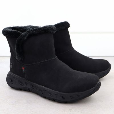 3. Rieker M6554-00 Wasserdichte Damen-Schneestiefel mit Fellbesatz, Schwarz
