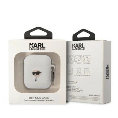 3. Karl Lagerfeld KLA2RUNIKH AirPods 1/2 Hülle weiß/weiß Silikon Karl Head 3D