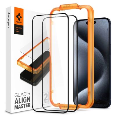 Spigen ALM Glass FC Panzerglas für iPhone 15 Pro – Schwarz 2 Stk.
