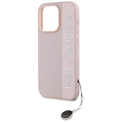 6. Karl Lagerfeld Saffiano Rhinestones & Charm Hülle für iPhone 15 Pro Max – Rosa