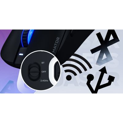 19. HATOR Quasar 3 Kabellose Gaming-Maus, beidhändig bedienbar, Funkfernbedienung + Bluetooth + USB Typ-A, optischer Sensor mit 12.000 DPI