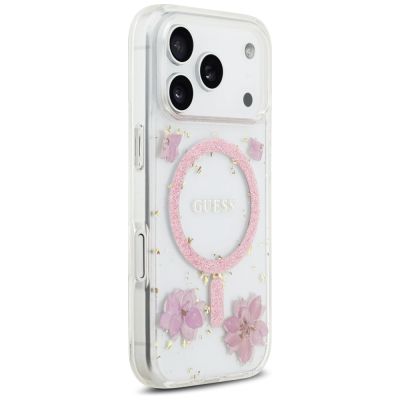 4. Guess Resin Flowers Glitter MagSafe Hülle für iPhone 17 Pro - Pink