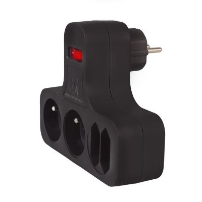 6. MACLEAN Vierfachsteckdose mit Schalter, Stabilisierungsfuß, Typ E, 2 x 2,5 A, 2 x 16 A MCE224 E/B