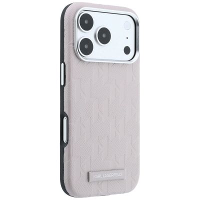 4. Karl Lagerfeld MagSafe Hülle mit Logo aus genarbtem Monoharz für iPhone 17 Pro Max / 18 Pro Max – Pink