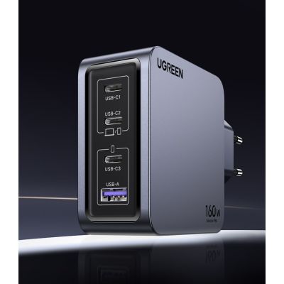 5. Ugreen Nexode Pro 160W GaN-Ladegerät mit USB-C-Kabel, Universal, Schwarz/Grau, AC-Schnellladung, intern