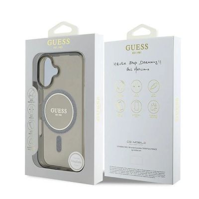 8. Guess IML Glitter Circle MagSafe Hülle für iPhone 16 – Schwarz