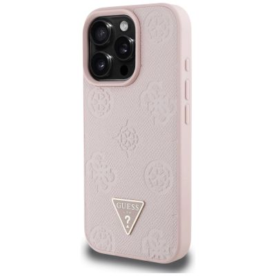 2. Guess Grained Hot Stamp Peony Triangle Logo MagSafe iPhone 16 Pro Hülle - Rosa