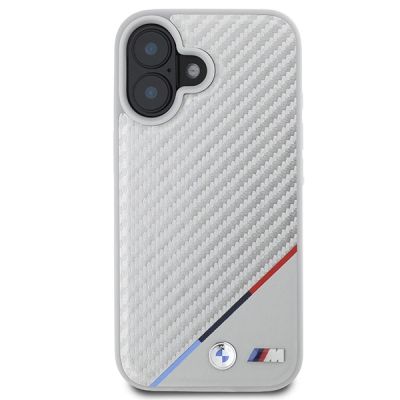 3. BMW M Carbon Tricolor Line MagSafe Hülle für iPhone 16 – grau