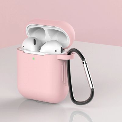 2. Case für AirPods 2 / AirPods 1 Silikon Softcase für Kopfhörer + Schlüsselanhänger Karabineranhänger Pink (Case D)
