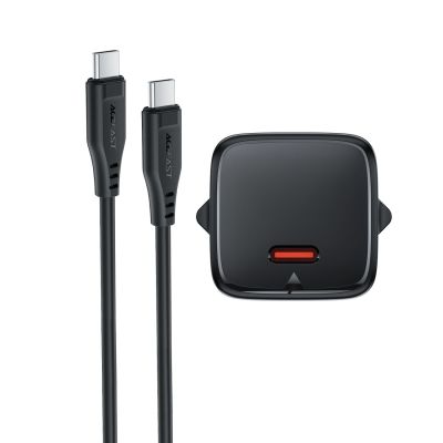 7. Acefast A118 30W GaN USB-C Wandladegerät mit USB-C-Kabel (1,2 m) – Schwarz