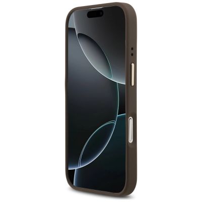 5. Guess 4G Strass Logo & Big Strap Metal Buttons MagSafe Case für iPhone 17 - Braun
