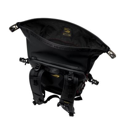 13. ASUS ROG SLASH Backpack Edition 20 Roll-Up Rucksack Schwarz Polyester, gewachstes Leder (zum Hochziehen)